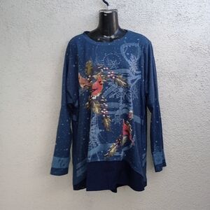 Red Cardinal Christmas Shirt Long Sleeve Festive Holiday Party Dinner Casual